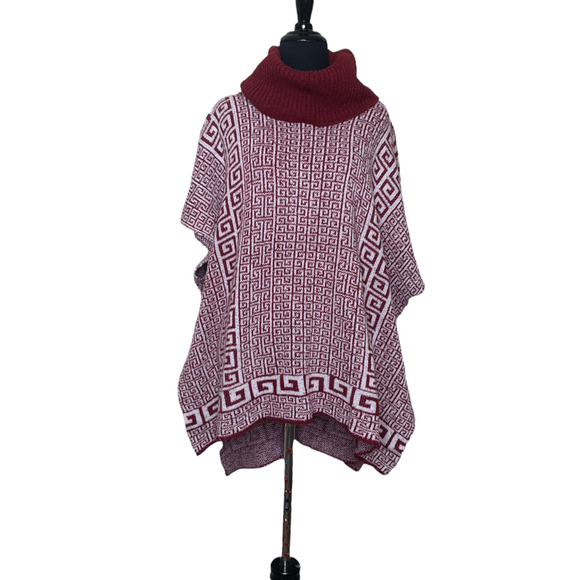 GM red print cowl neck poncho sweater one size - Picture 1 of 10